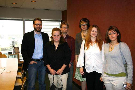 Students with artists at Bailey Lauerman Marketing/Communications